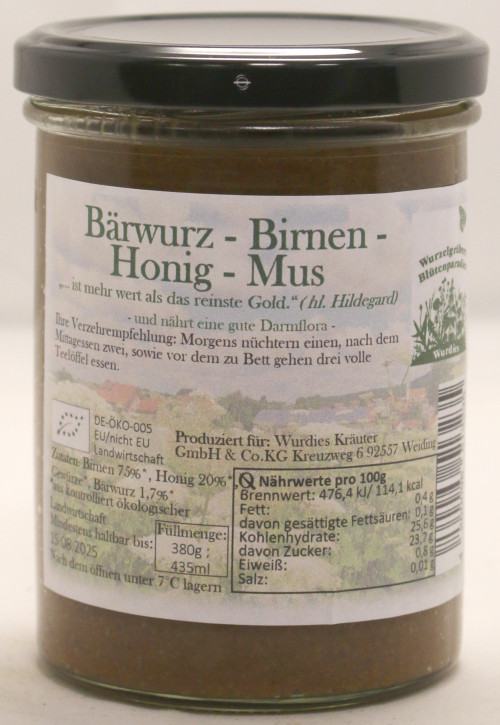 Bärwurz-Birnen-Honig-Mus im Glas, bio