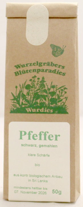 Pfeffer, schwarz, klare Schärfe, gemahlen, bio